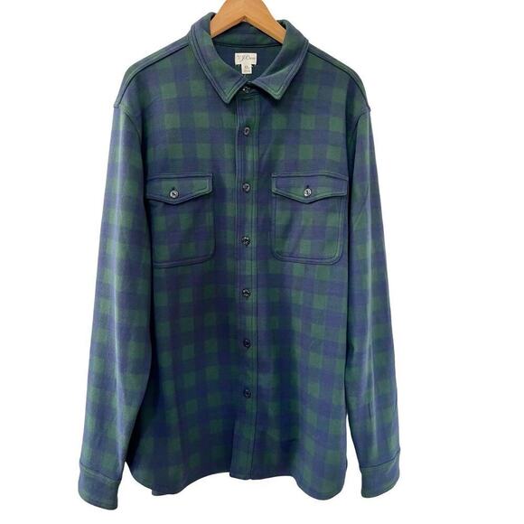 J Crew Seaboard Soft Knit Shirt Size XL Navy Plaid Cabincore Lumberjack Men’s - Picture 1 of 8